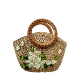 Convex Water Hyacinth Bag With Rattan Handle 1